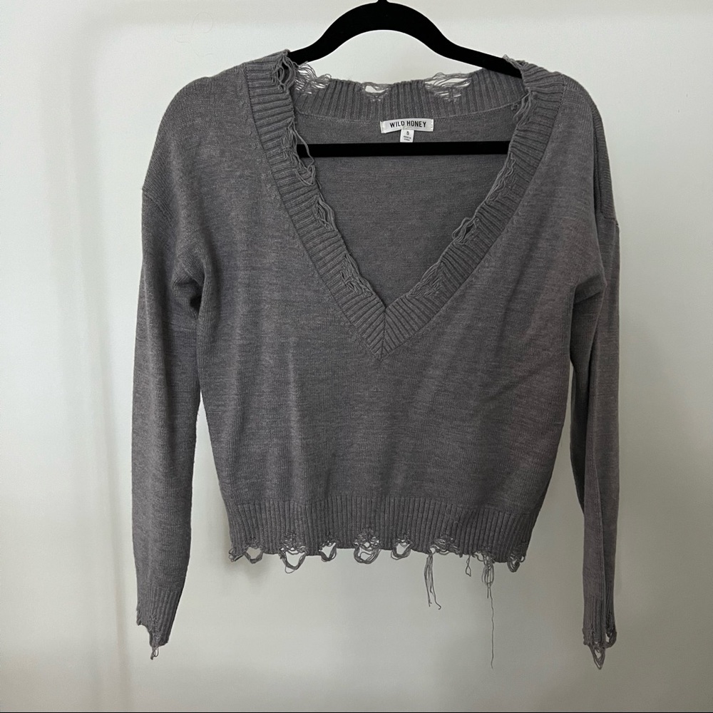 Distressed V-Neck Sweater